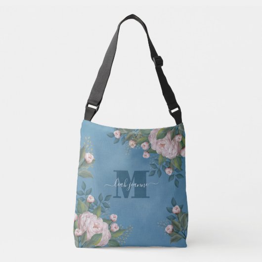 Sac Ajustable Monogramme sur mesure rose Floral initial (Devant)