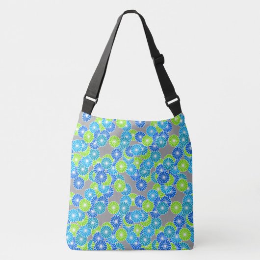 Sac Ajustable Motif à fleurs Art Déco - bleu et vert citron (Devant)