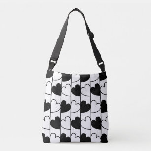 Sac Ajustable Motif à rayures et cœurs noir et blanc