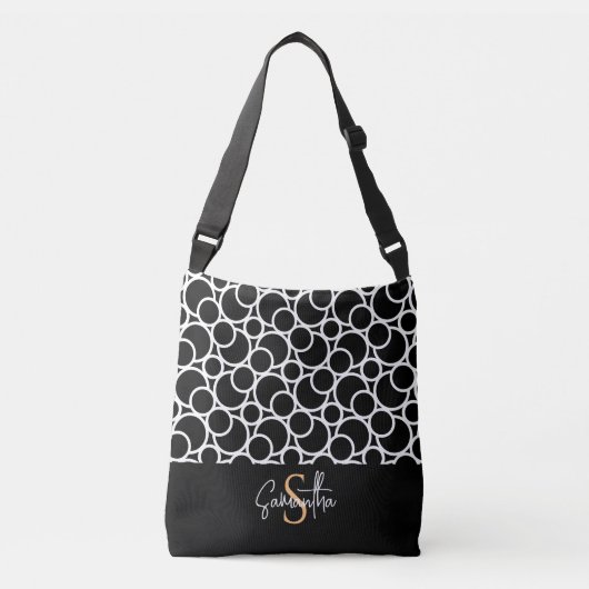 Sac Ajustable Motif Cercle noir et blanc avec Monogramme (Devant)