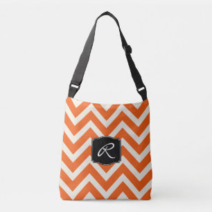 Sac Ajustable Motif Chevron orange et blanc avec Monogramme