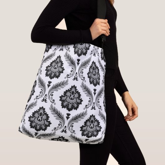 Sac Ajustable Motif Damassé Rococo Gris Noir Blanc (De près)