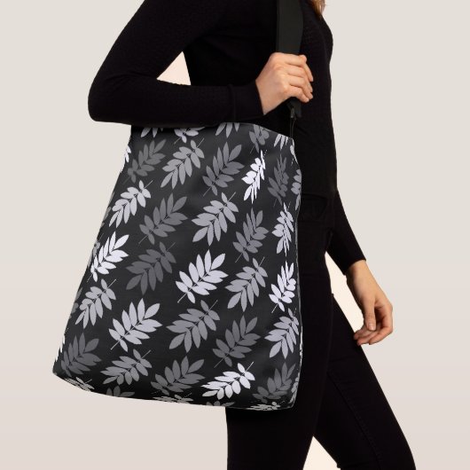 Sac Ajustable Motif de feuille aînée noir blanc gris (De près)
