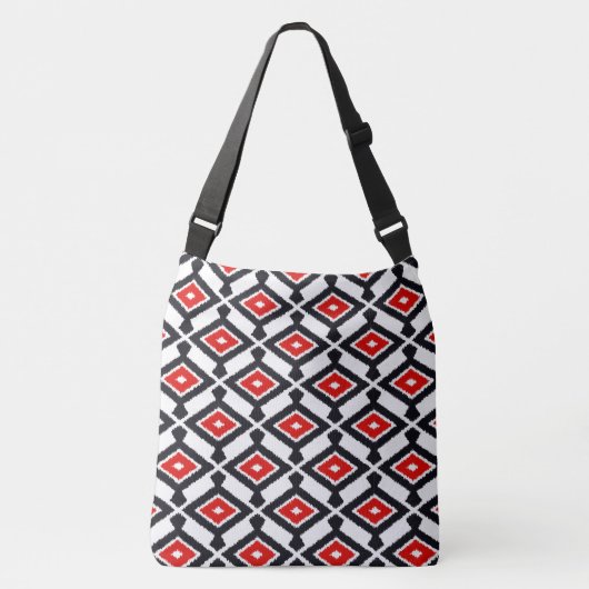 Sac Ajustable Motif d'Ikat - rouge foncé, noir et blanc (Devant)