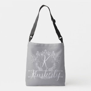 Sac Ajustable "Motif floral argent et blanc" Monogramme personna