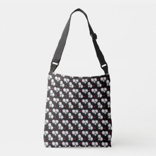 Sac Ajustable Motif floral blanc élégant sur fond noir