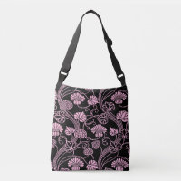 Motif floral rétro rose sur fond noir