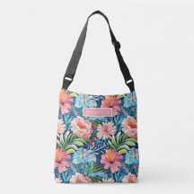 Motif floral tropical coloré mignon Nom personnali