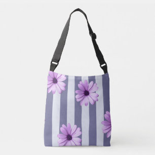 Sac Ajustable motif rayé avec marguerites violettes