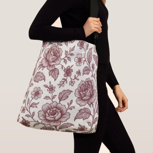 Sac Ajustable Motif Rose Vintage rouge foncé (De près)