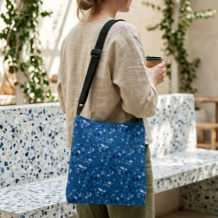 Sac Ajustable Motif terrazzo en pierre abstraite moderne bleu