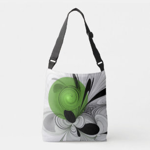 Sac Ajustable Noir Abstrait et blanc avec art fractal vert