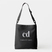 Sac Ajustable Noir blanc nom monogramme élégant moderne (Dos)