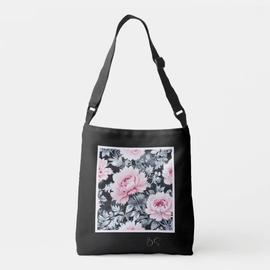 Sac Ajustable noir & rose élégant Floral moderne (Dos)
