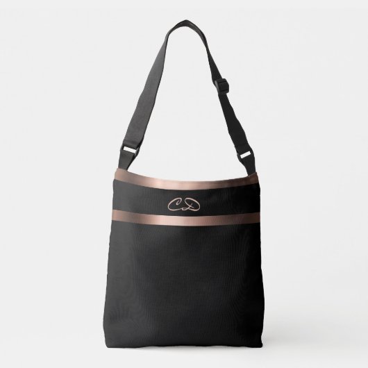 Sac Ajustable Noir rose or monogramme initiales élégant (Devant)