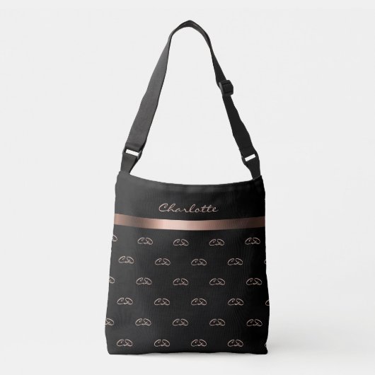 Sac Ajustable Noir rose or monogramme initiales nom du motif (Devant)