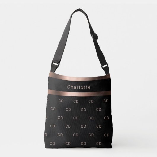 Sac Ajustable Noir rose or monogramme initiales nom du motif (Devant)