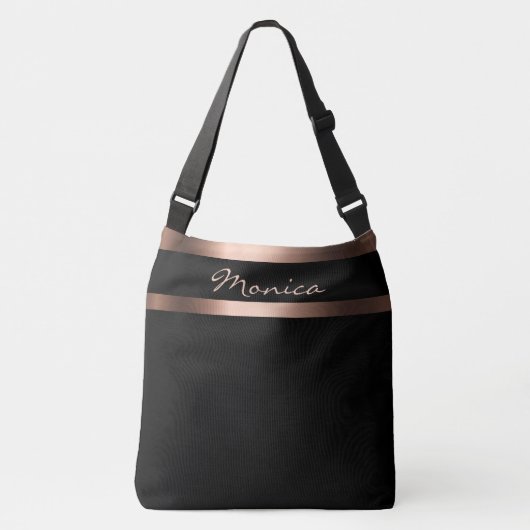 Sac Ajustable Noir rose or monogramme simple élégant (Devant)