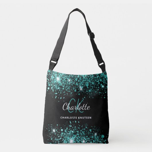 Sac Ajustable Noir turquoise vert parties scintillant monogramme (Devant)