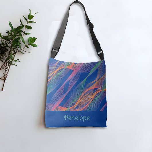 Sac Ajustable Nom bleu élégant coloré ondulé