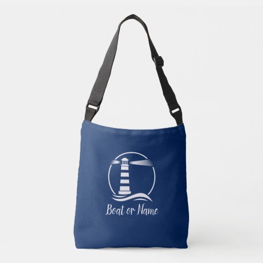 Sac Ajustable Nom du bateau Phare classique Vagues Marine Bleu (Devant)