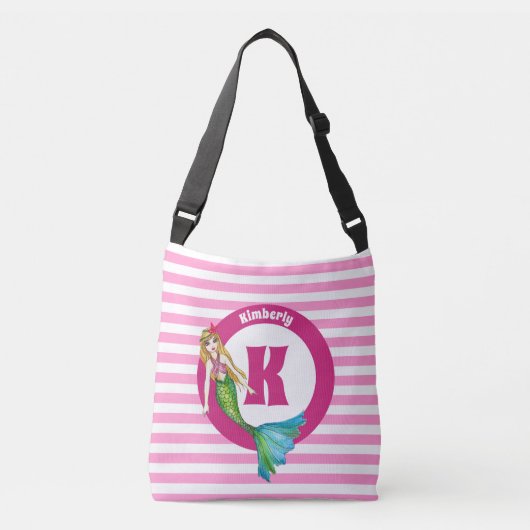 Sac Ajustable Nom Monogramme Belle Sirène Pink Stripes (Devant)