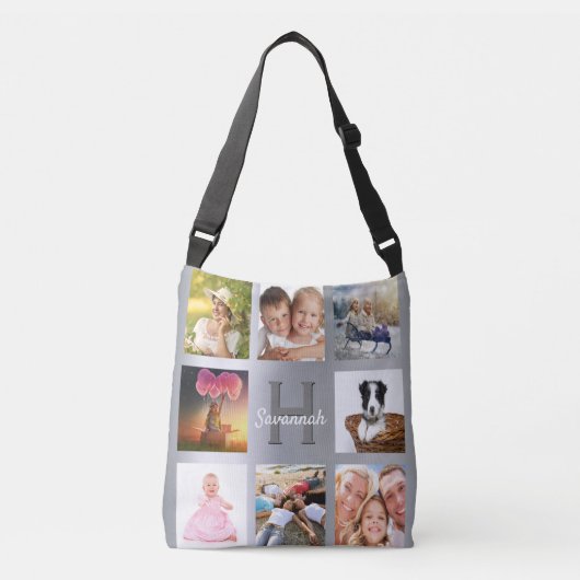 Sac Ajustable Nom monogramme du collage photo personnalisé argen (Devant)