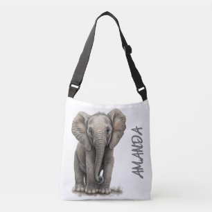 Sac Ajustable Nom personnalisé Eléphant Aquarelle Cute