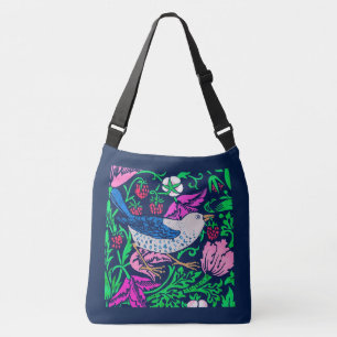 Sac Ajustable Oiseau de William Morris et tuile de fleur, marine