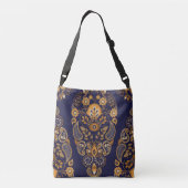 Sac Ajustable Or et bleu, motif sans couture fleurie. (Dos)
