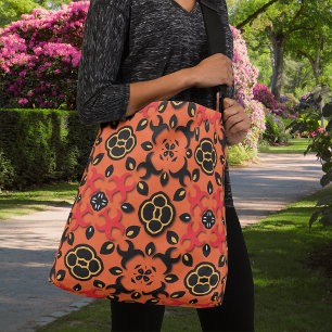 Sac Ajustable Orange rouge noir ethnique Arabesque Boho Chic