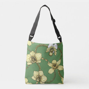 Sac Ajustable Orchidées et chaînes, jaune et vert kelly