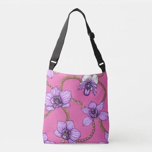 Sac Ajustable Orchidées et chaînes, violet et rose (Devant)