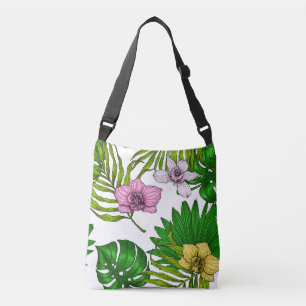 Sac Ajustable Orchidées et feuilles de palmiers, rose, jaune, ve