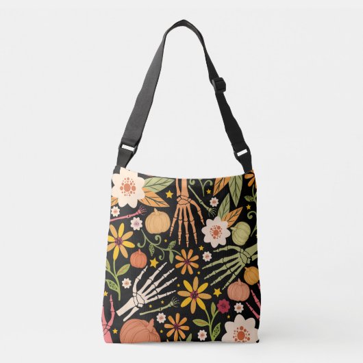 Sac Ajustable Os d'Halloween, motif floral sans couture. (Devant)