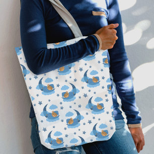 Sac Ajustable Ours Bébé Couché Bleu Sur Lune Nuages & Étoiles