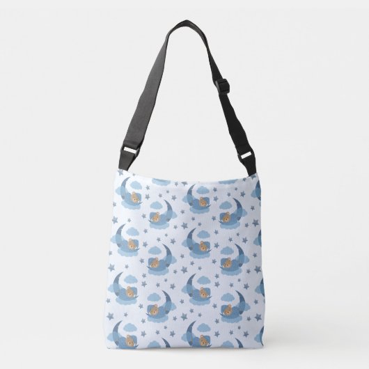 Sac Ajustable Ours Bébé Couché Bleu Sur Lune Nuages & Étoiles (Devant)