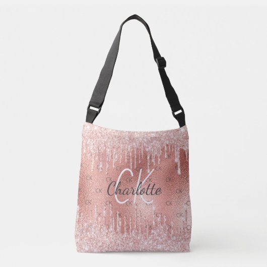 Sac Ajustable Paillettes de rose gold qui dégoulinent, monogramm (Devant)