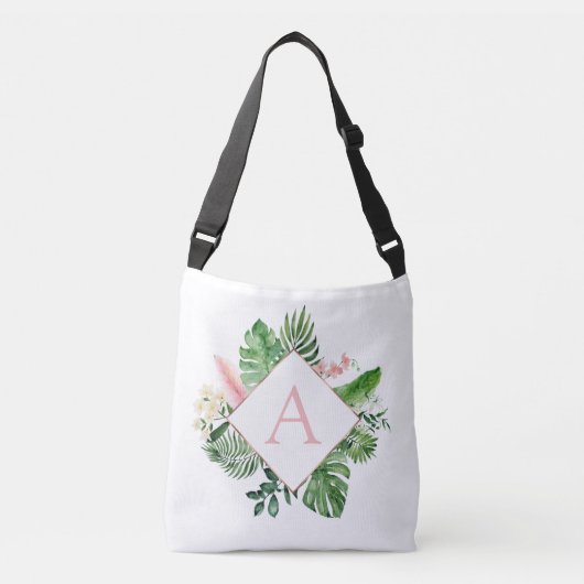Sac Ajustable Palmiers tropicaux Mariage rose clair Monogramme (Devant)