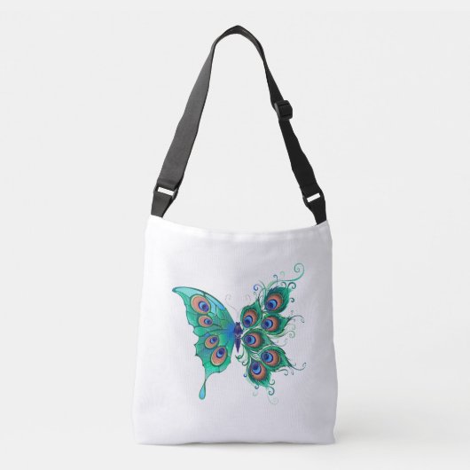 Sac Ajustable Papillon aux plumes de paon vert (Devant)