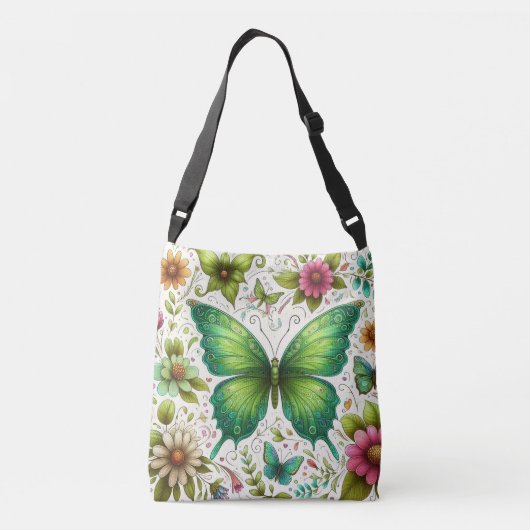 Sac Ajustable Papillon vert entouré de fleurs (Dos)