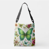 Sac Ajustable Papillon vert entouré de fleurs (Devant)
