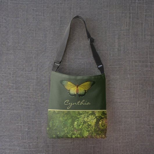 Sac Ajustable Papillon vert or avec Monogramme de feuillage Boho