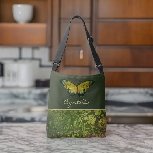 Sac Ajustable Papillon vert or avec Monogramme de feuillage Boho