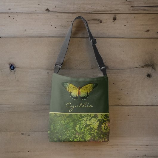 Sac Ajustable Papillon vert or avec Monogramme de feuillage Boho