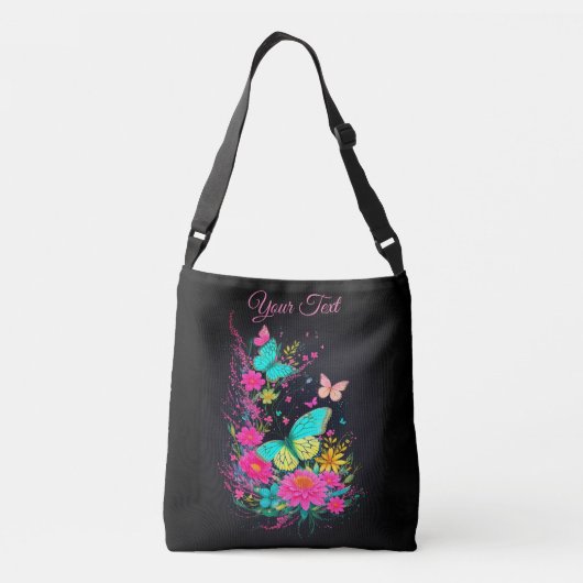 Sac Ajustable papillons vert jaune rose fleurs nature (Dos)