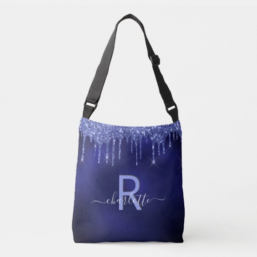 Sac Ajustable Parties scintillant bleu marine gouttes monogramme (Devant)