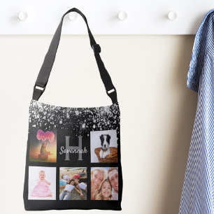 Sac Ajustable Parties scintillant en argent noir photo collage n