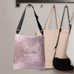 Sac Ajustable Parties scintillant rose gouttes monogramme élégan<br><div class="desc">Un faux arrière - plan métallique rose. Décoré avec des gouttes de parties scintillant,  la peinture goutte à goutte. Personnalisez et ajoutez votre nom,  initiales monographiques. Votre monogramme comme motif arrière - plan. Le nom est écrit avec un script de style écrit à la main.</div>