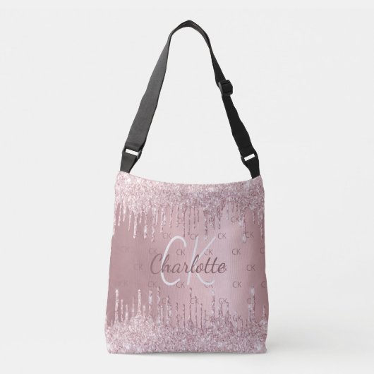 Sac Ajustable Parties scintillant rose gouttes monogramme élégan (Devant)